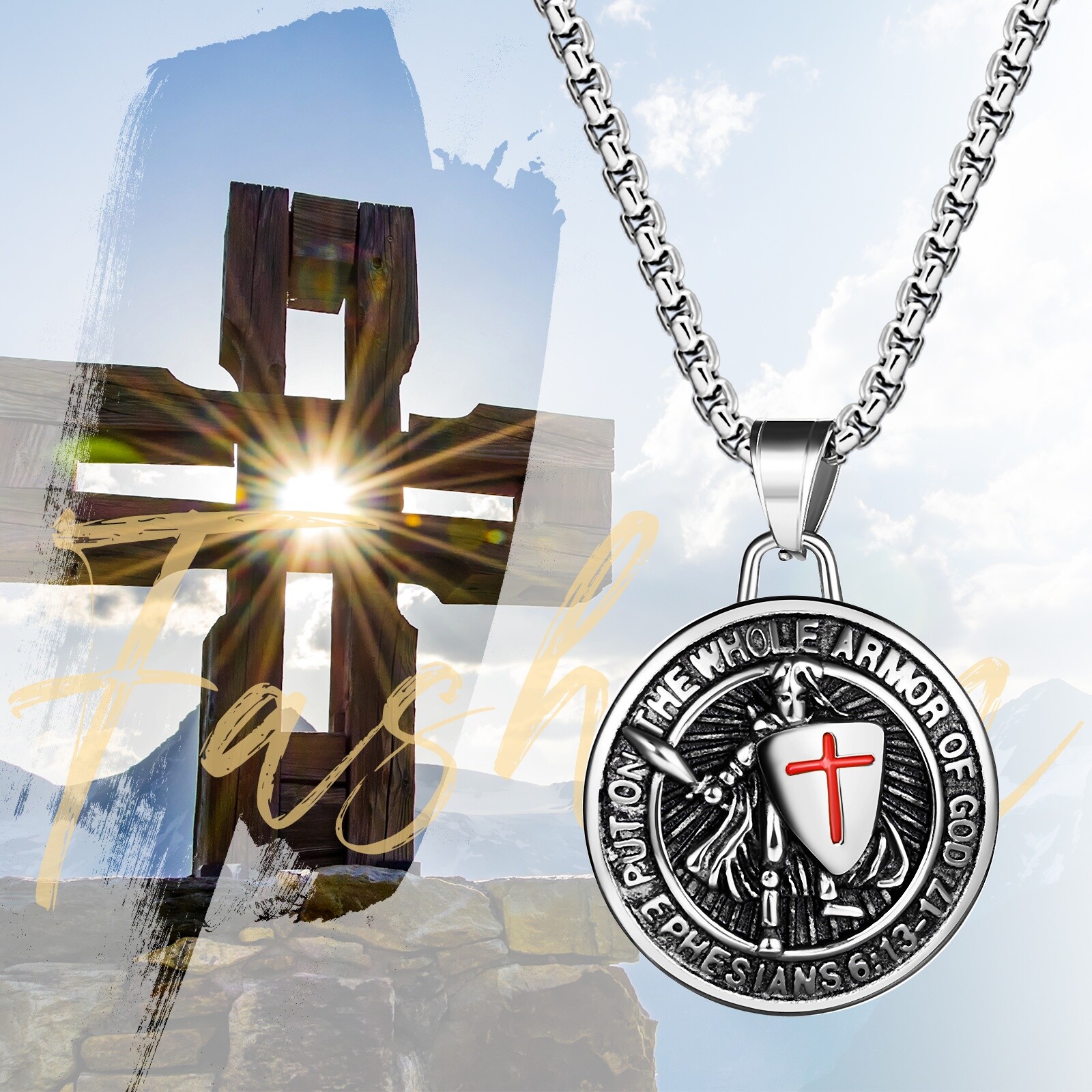 Round Shield Archangel Saint Michael Stainless Steel Medal Amulet Men’s Necklace