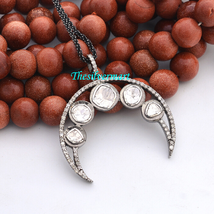 Pave Diamond Pendant,Pave Diamond Crescent Pendant,Diamond Half Moon Pendant