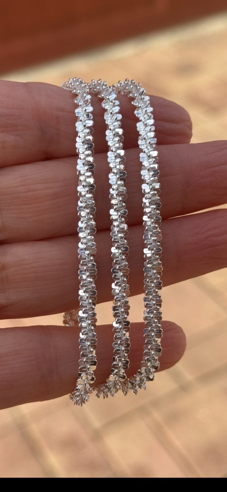 925 Sterling Silver ( 4.6MM) Thick Margarita Criss Cross Rock Sparkle Chain
