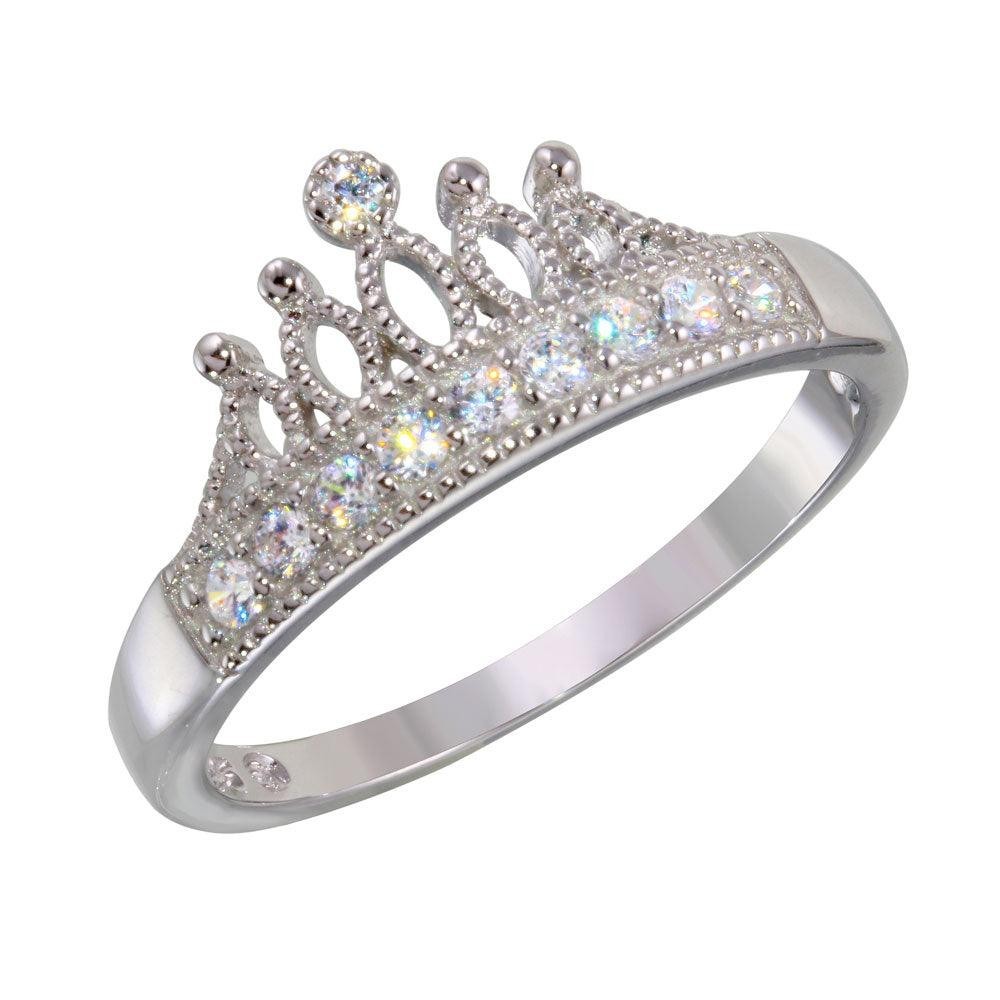 Sterling Silver 925 Rhodium Plated Tiara Ring with CZ