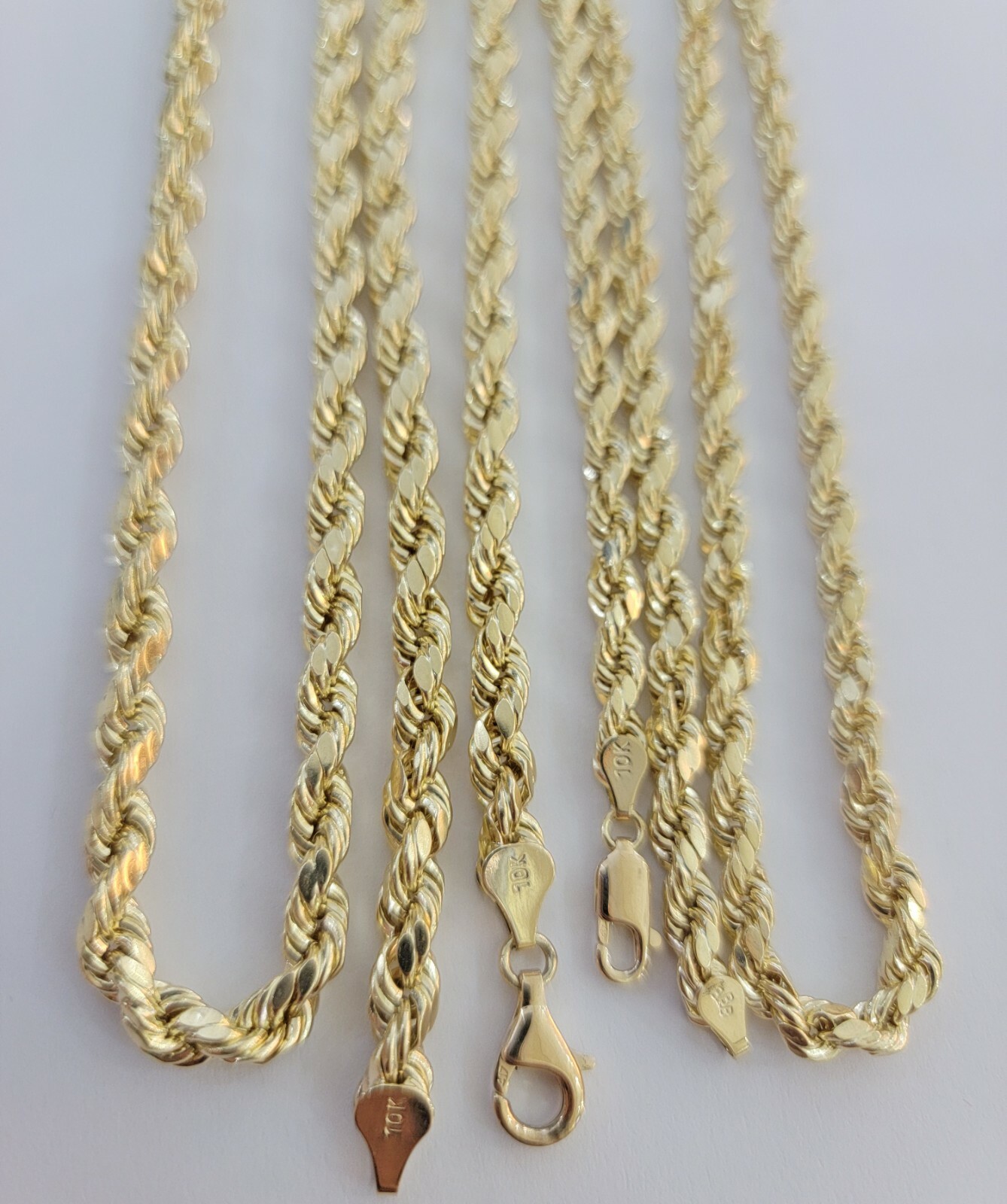 Real Gold 10k Rope Chain Necklace 5mm 18″-30″ Inch Yellow Gold Diamond Cut Men
