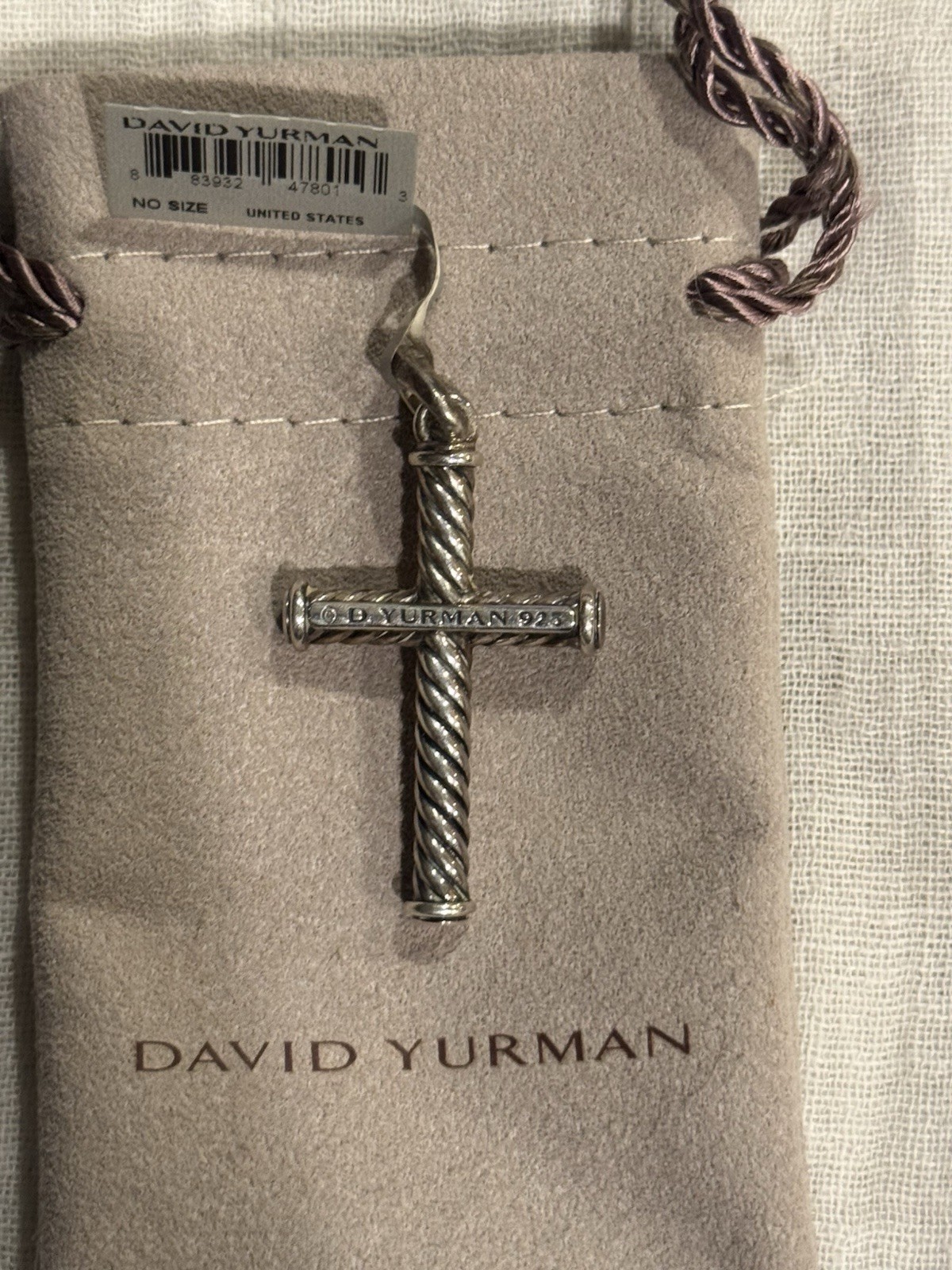 David Yurman Cable Cross Pendant, Sterling Silver 925 Signed Religious Charm