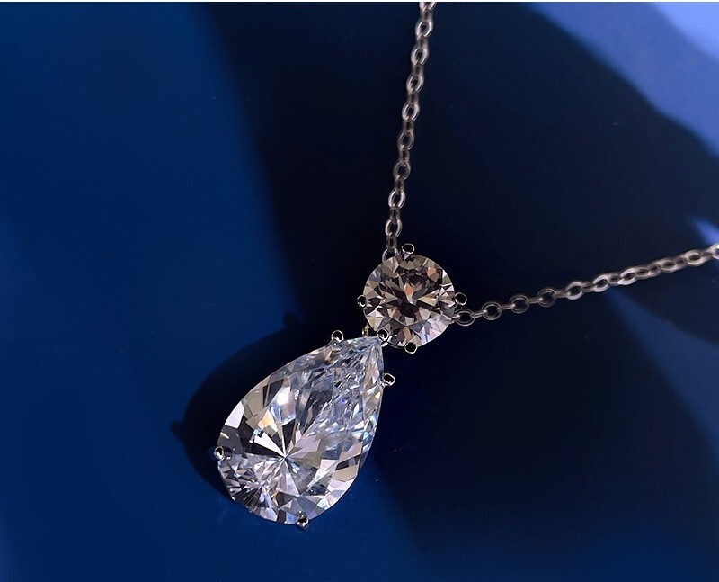 12ct Teardrop Diamond Pendant, 18K Gold Vermeil, Evening Jewelry