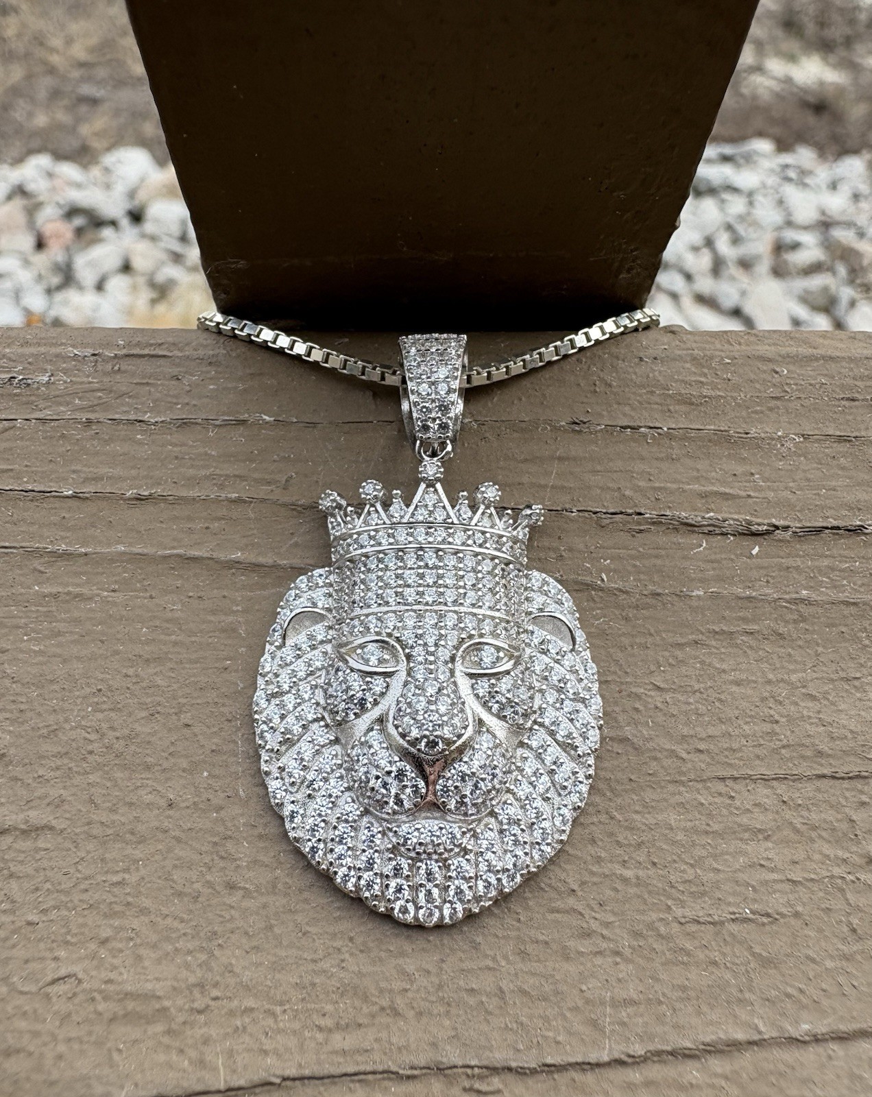 Nice New Sterling Silver AAA Cz Marked DM 925 Lion On 24” Italian Box Chain-LEO