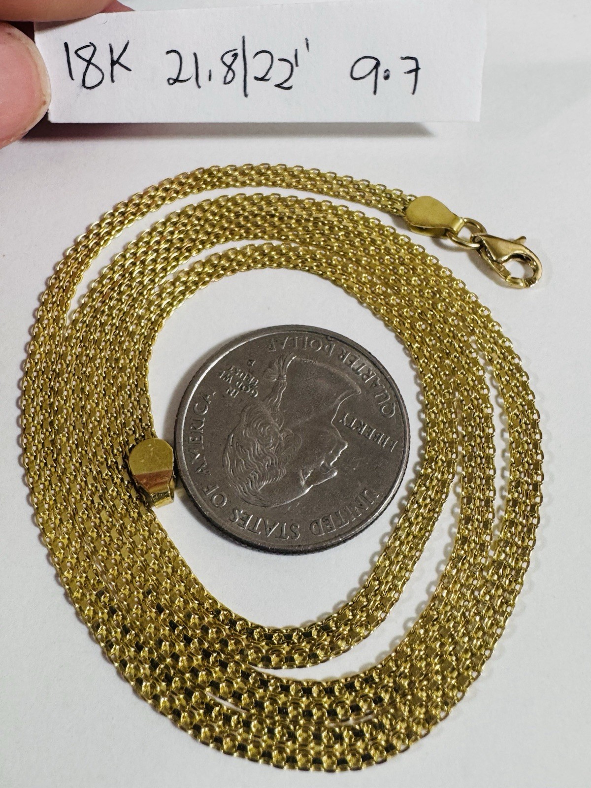 18C 18K 750 Genuine Gold Mesh Chain Necklace 21.8/22” Long 9.7g 3.8mm MENS-WOMEN