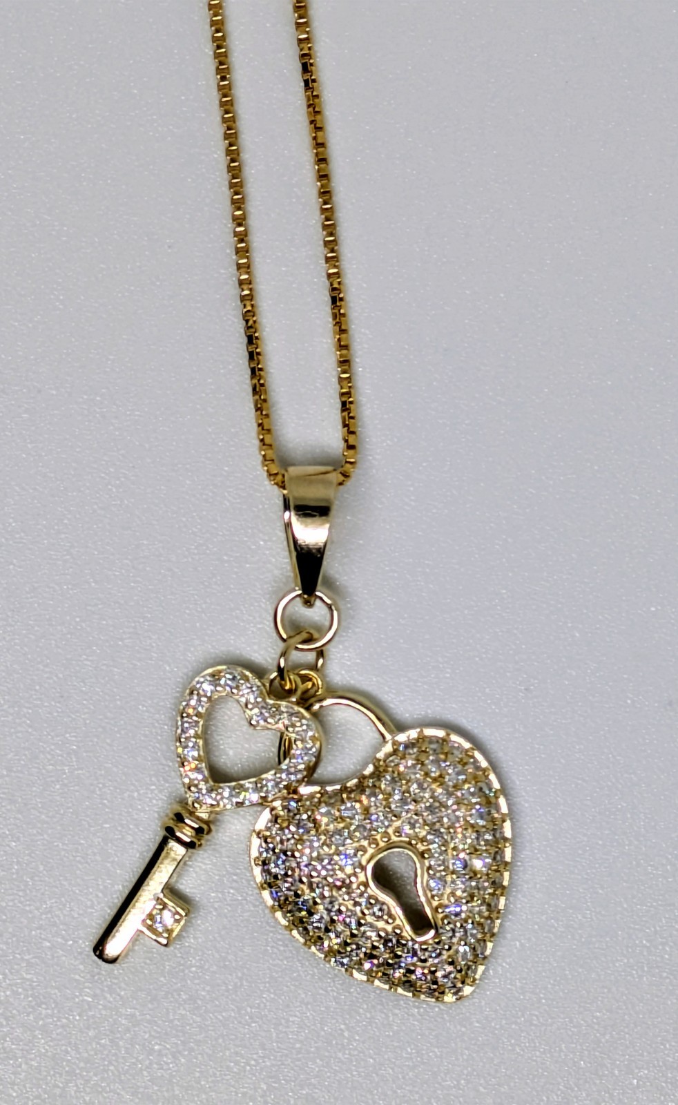 Womens 18k Honey Gold Vermeil 1.50Ctw Moissanite Heart Lock W/ Key & 17in. Chain