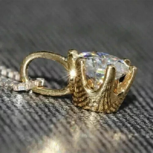 3Ct Round Cut Real Moissanite Solitaire Pendant 14K Gold Finish Free Chain