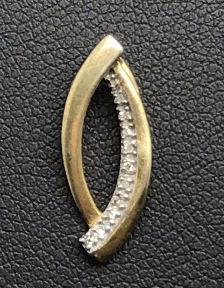 Sterling Silver 925 Gold Tone Diamond Pave Marquise Elegant Petite Pendant
