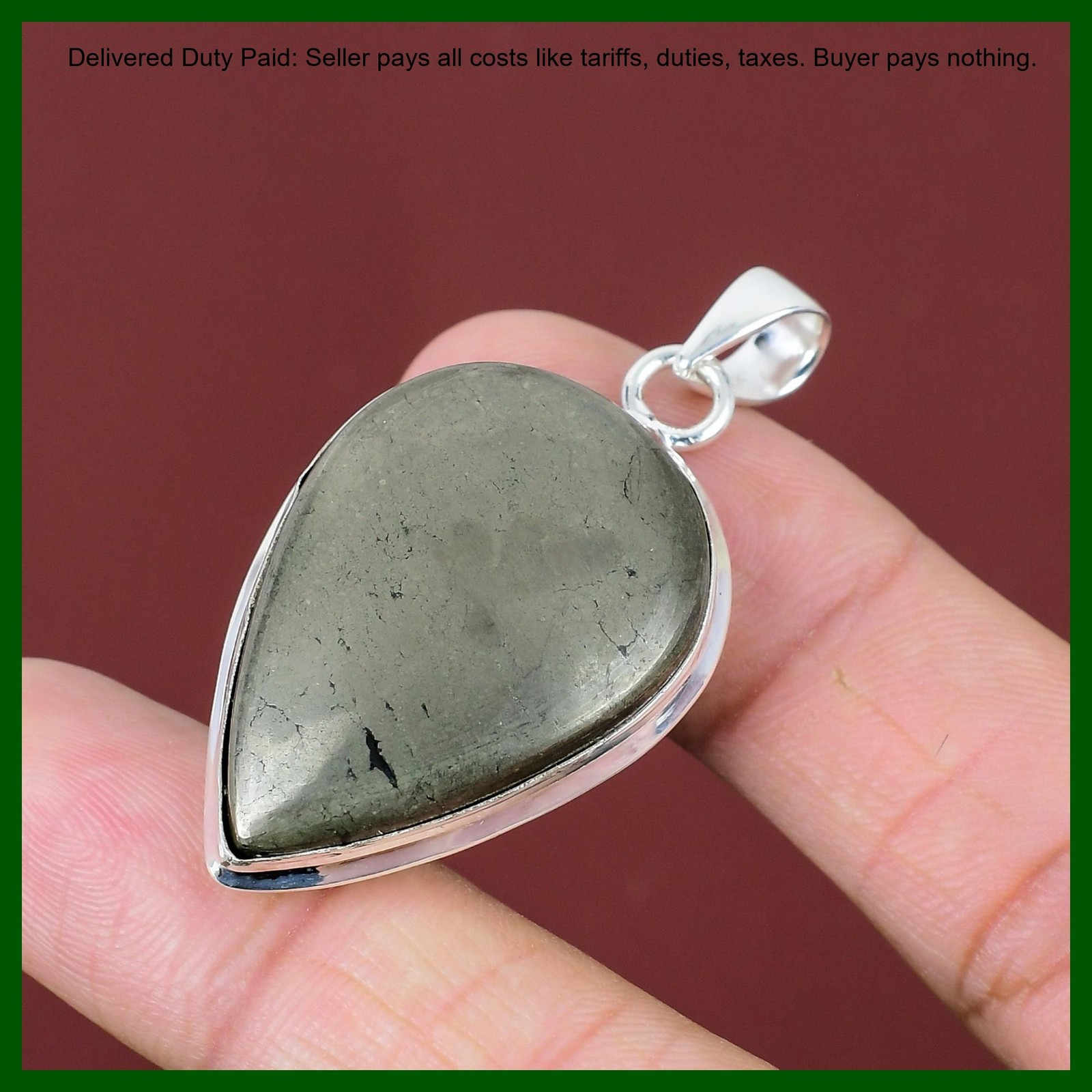 925 Silver Pear Pyrite Gemstone Solar Chakra Engagement Birthday Pendant Jewelry