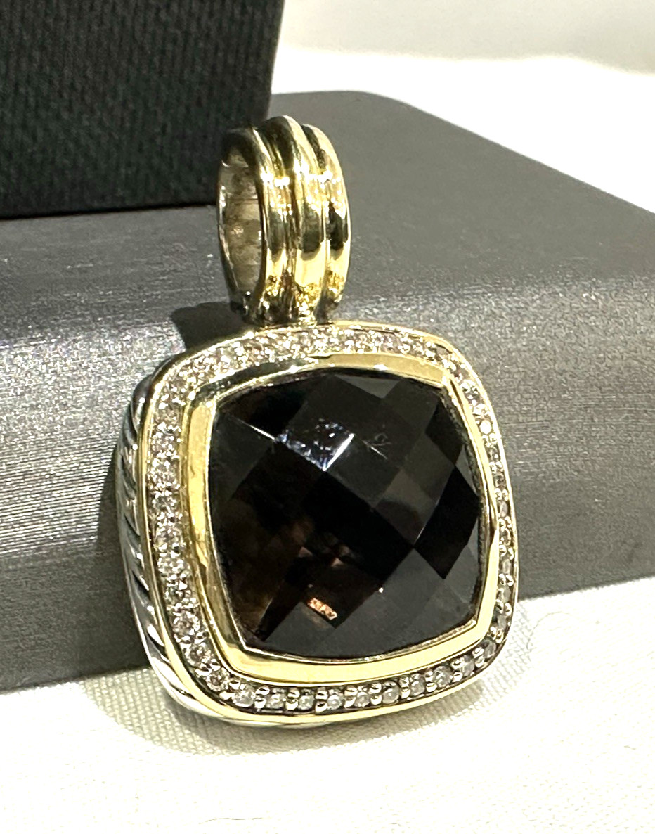 David Yurman 18k Yellow Gold & Sterling Smoky Quartz Diamond Pendant