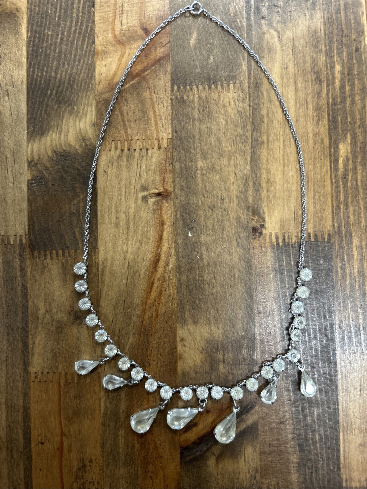 16” 1/20 12 Karat Gold Rope Chain White Stones Teardrop Stones 9.94 Grams