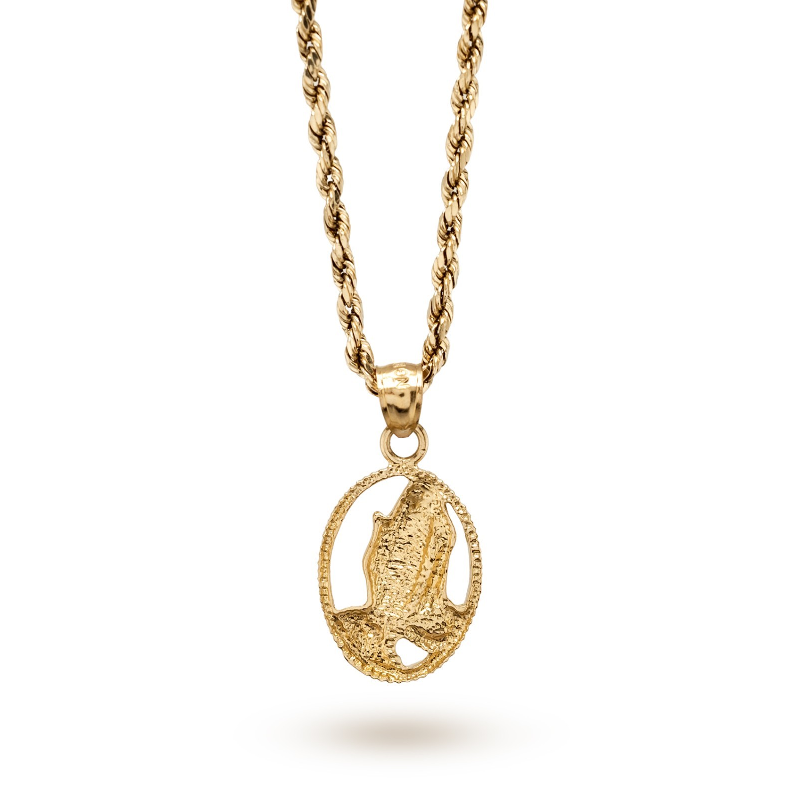 10k Yellow Gold Unisex Adults Praying Hands Pendant Religious 1.9g Charm