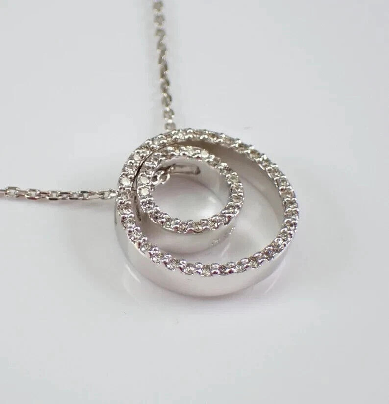1.50Ctw Round Cut Real Moissanite Double Circle Pendant 14K White Gold Plated