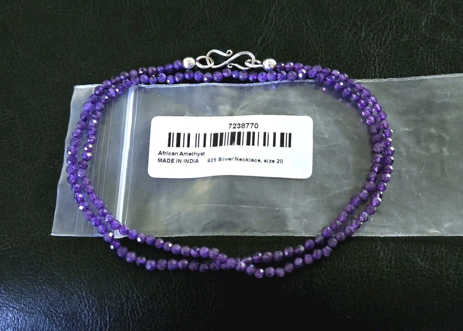 🟣20″ MINED AFRICAN AMETHYST 925 STERLING 3.2mm BRIOLETTE BEADED CHAIN NECKLACE