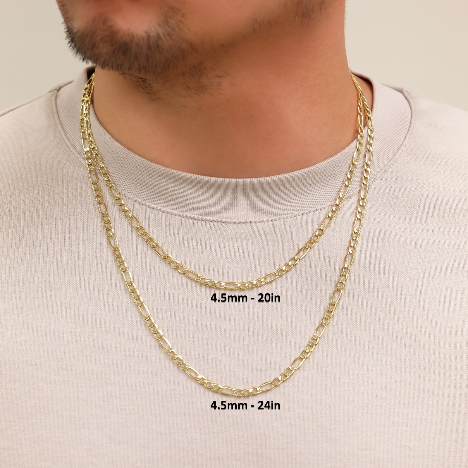 14K Yellow Gold 4.5mm Figaro Chain Link Italian Necklace Mens Womens 16″- 30″