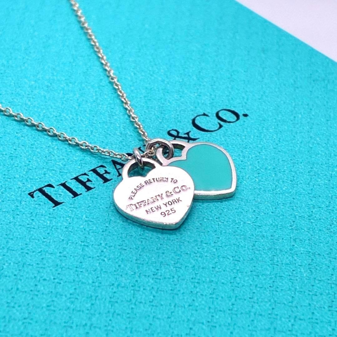 Tiffany & Co. Return To Tiffany Mini Blue Double Heart Necklace Sterling Silver