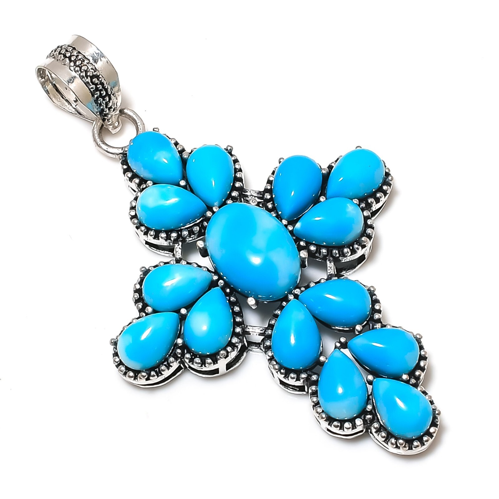 Blue Turquoise Gemstone 925 Sterling Silver Jewelry Boho For Gift Pendant – 2″