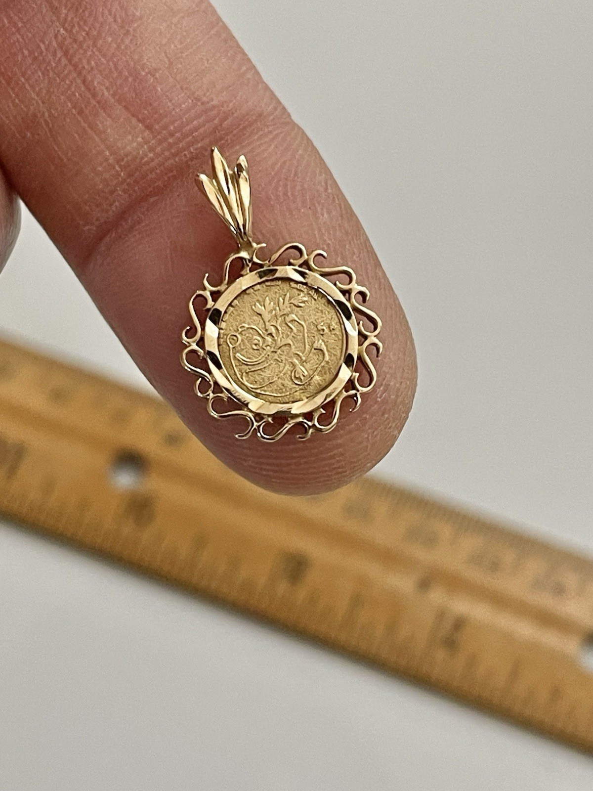 Solid 10K Yellow Gold Panda Copy Coin Pendant