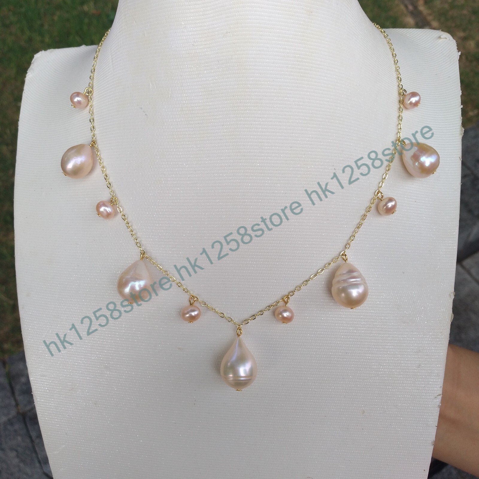 18″ Natural South Sea Genuine Pink Purple Pearl Necklace Pendant 14k Gold P