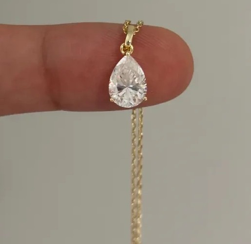 3.00Ct Pear-Cut Lab Grown Diamond Solitaire Necklace Pendant 14k Yellow Gold