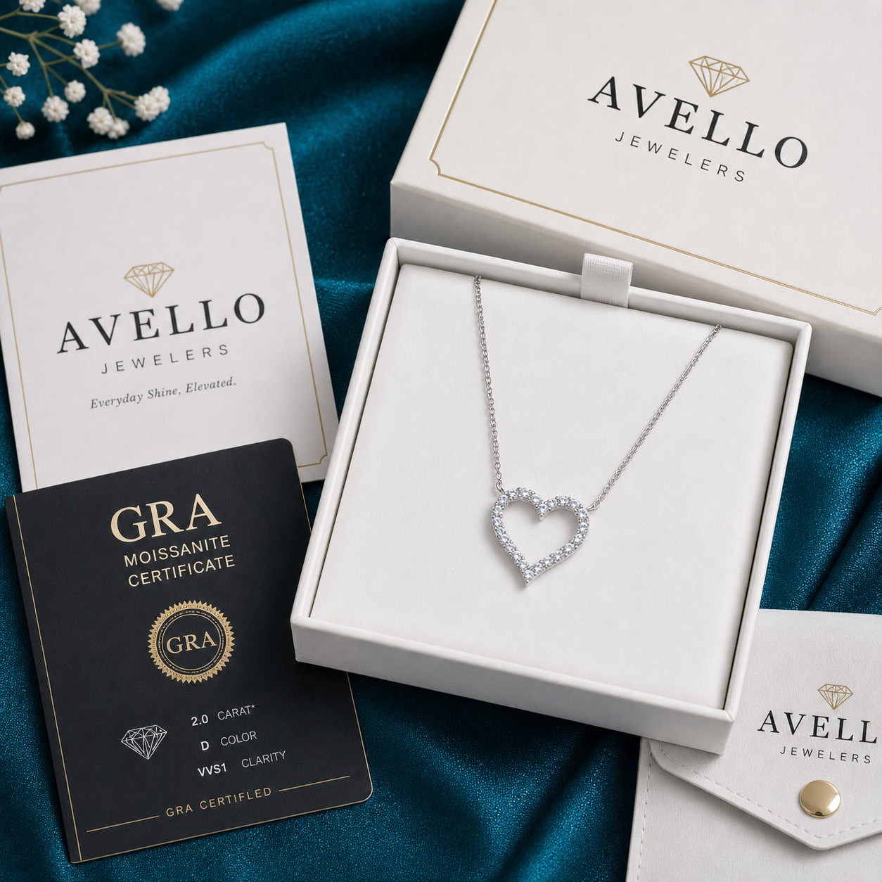 GRA-Certified 2 Carat Moissanite Heart Cable Chain Necklace 925 Sterling Silver