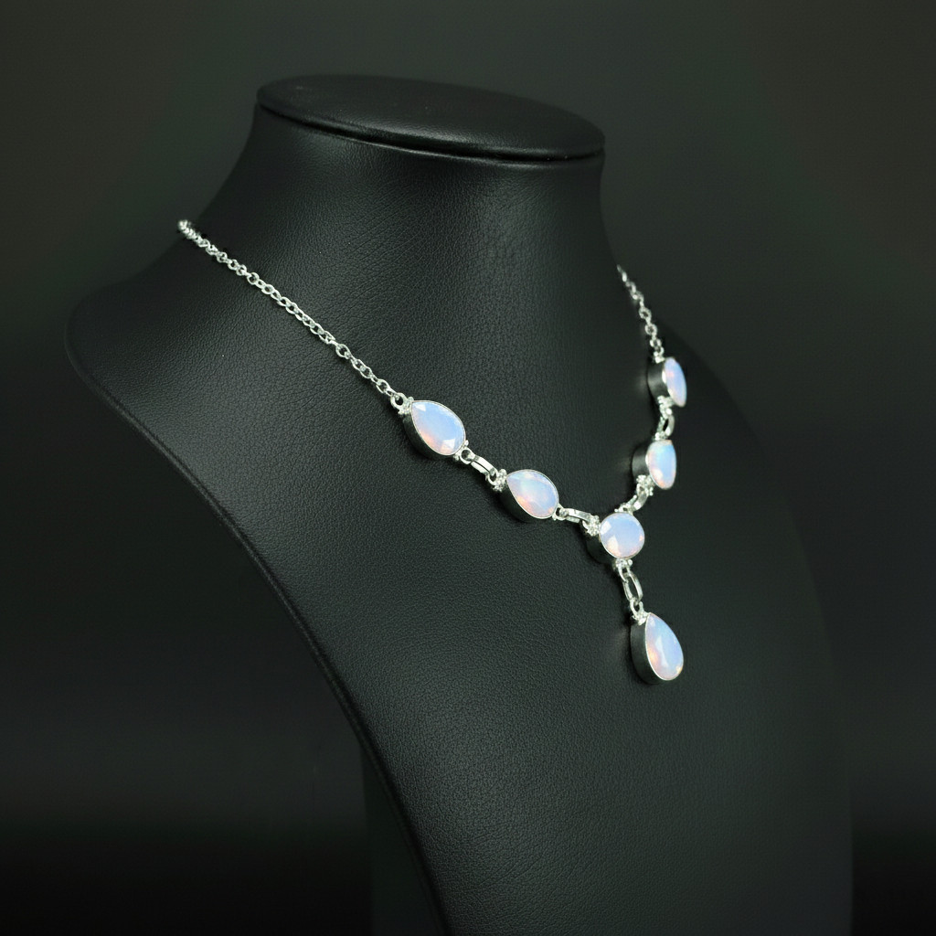Rose Quartz Gemstone 925 Sterling Silver handmade Gift Necklace 18″