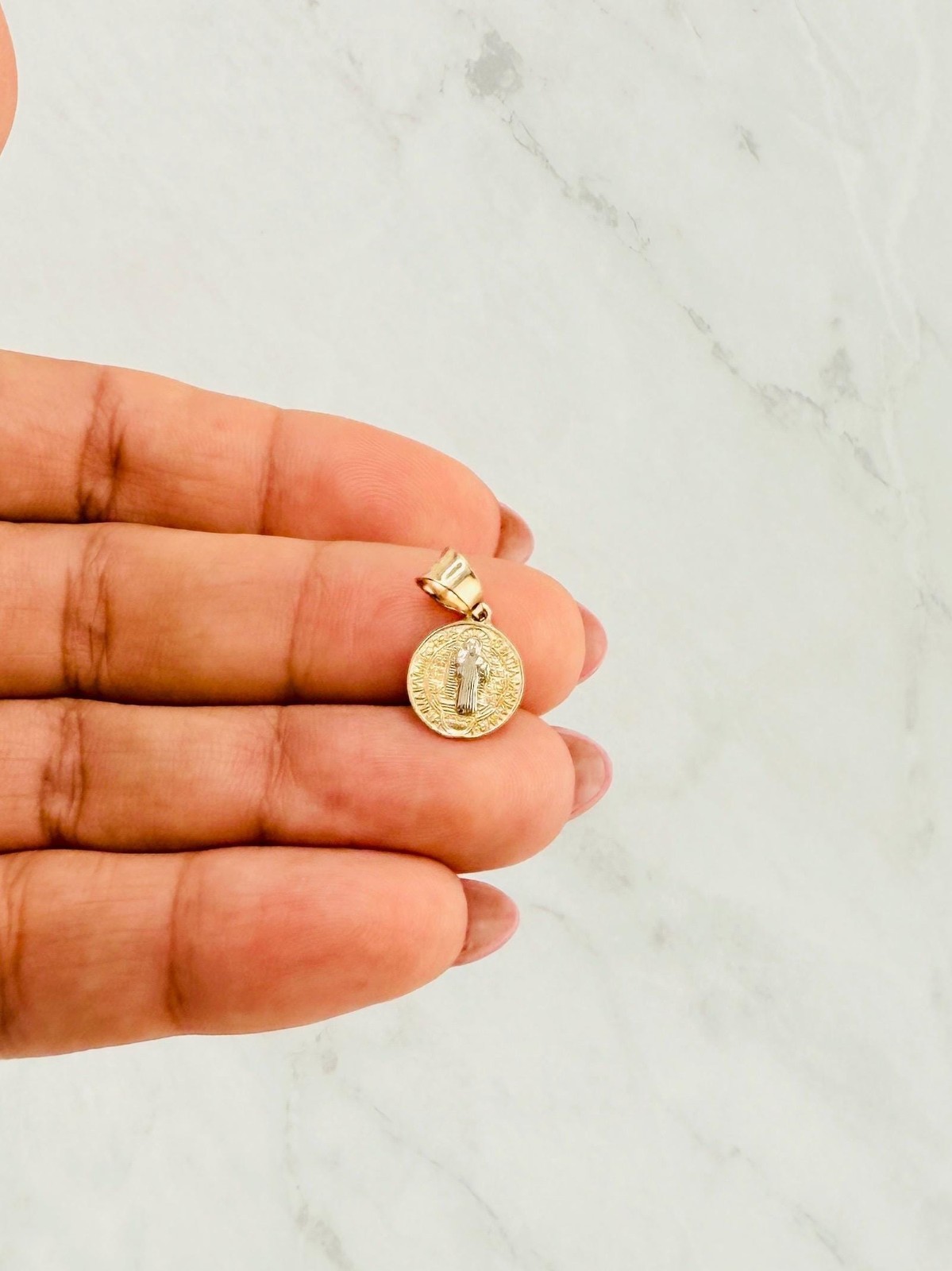 14k gold pendant st Benedict medallion key San Benito medalla llave
