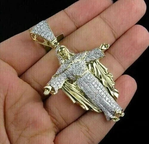2Ct Round Cut Real Moissanite Jesus Charm Pendant Men’s 14k Yellow Gold Plated