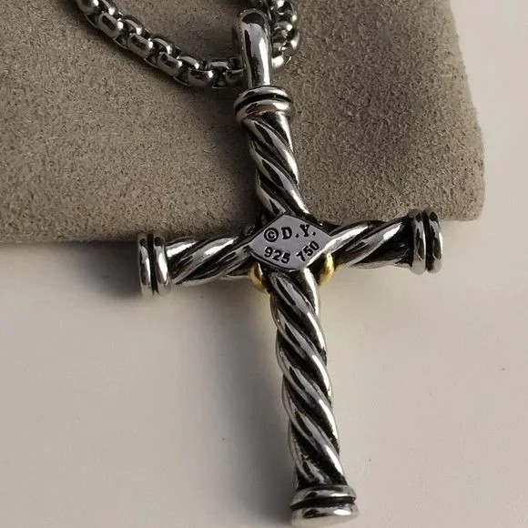 David Yurman X Cable Cross S Silver & 18K Yellow Gold Pendant Necklace