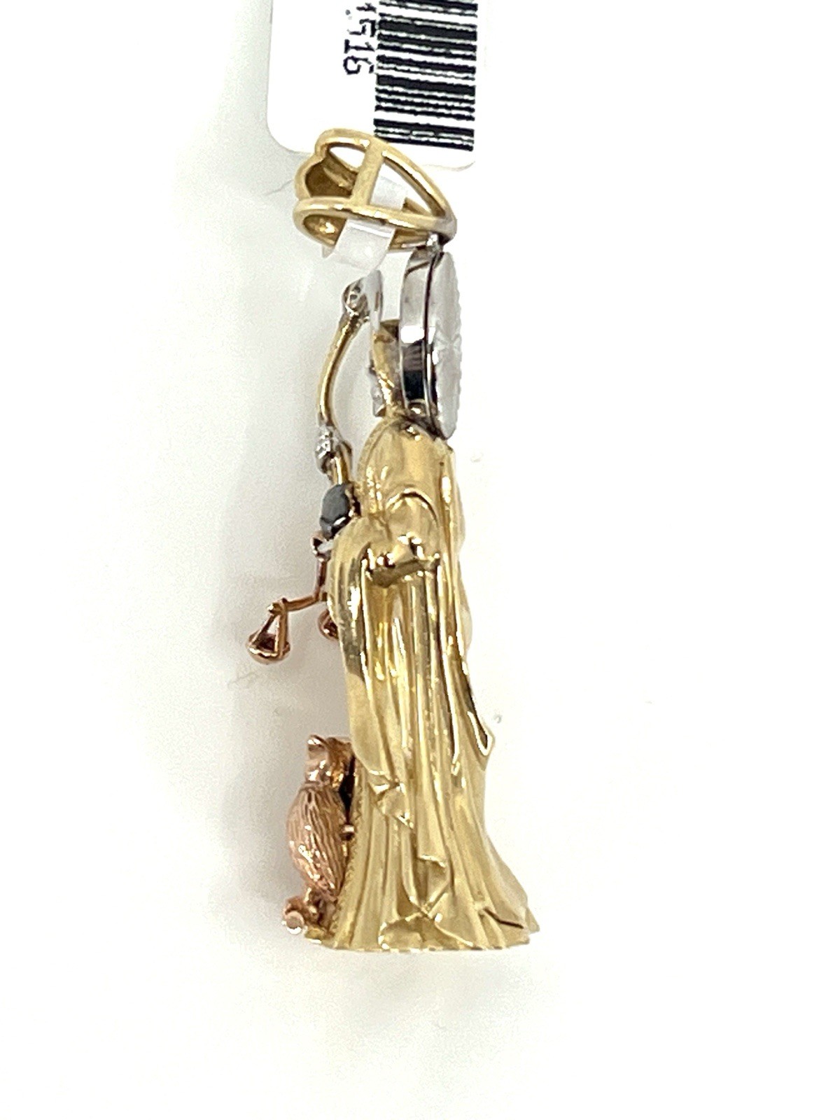 10K Tri-Color Gold Santa Muerte Pendant 2″ Italian CZ Santisima Muerte Authentic