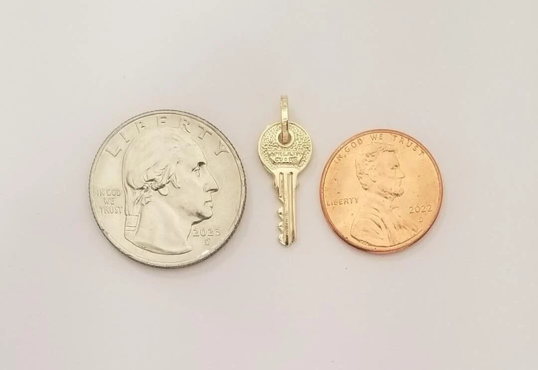 14k Real Solid Yellow Gold 3D Key Llave Charm Pendant