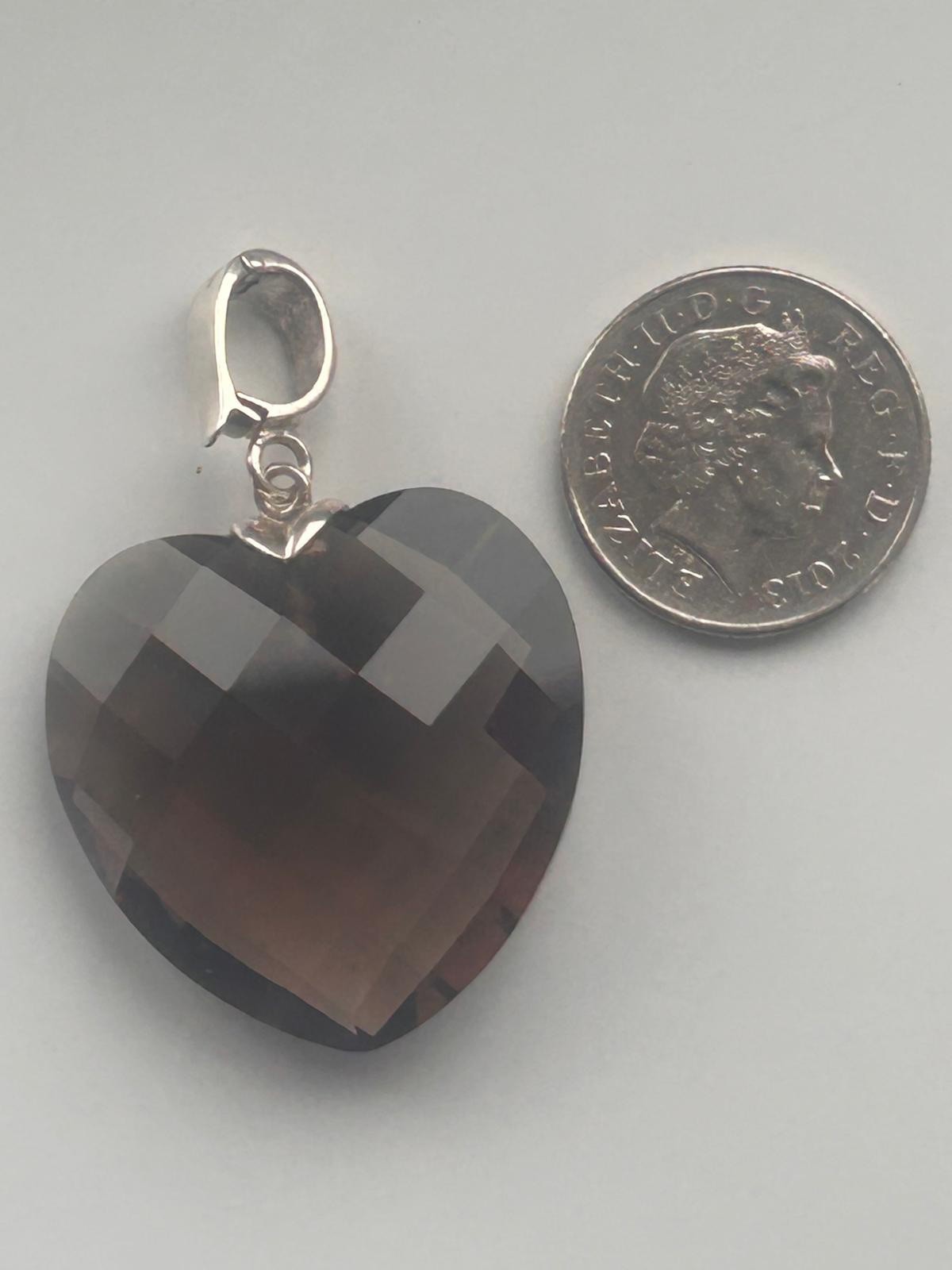 Whitney Kelly Vintage Silver 925 Smoky Quartz Faceted Statement Heart Pendant