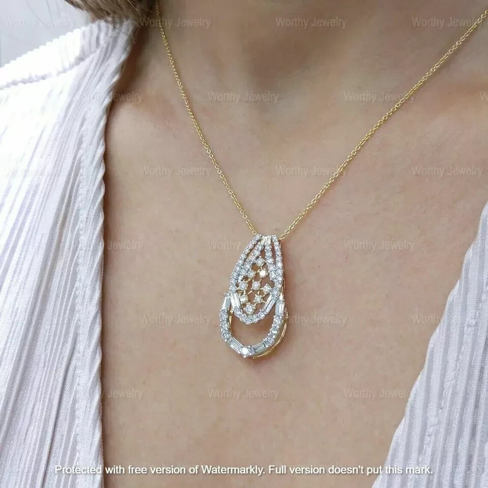 2.00Ct Round Cut VVS1/D Diamond Cluster Women’s Pendant 14K Yellow Gold Finish