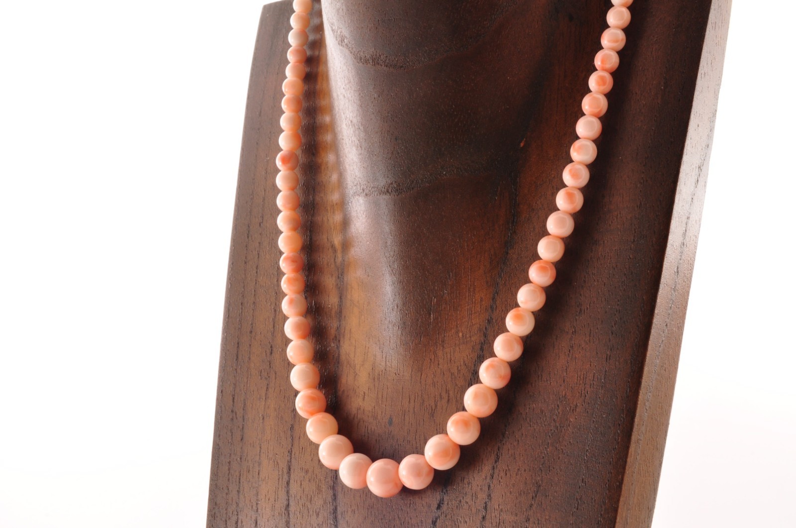 925 silver Angel skin coral Necklace ear clip set (17.3in 135ct) Certificate.