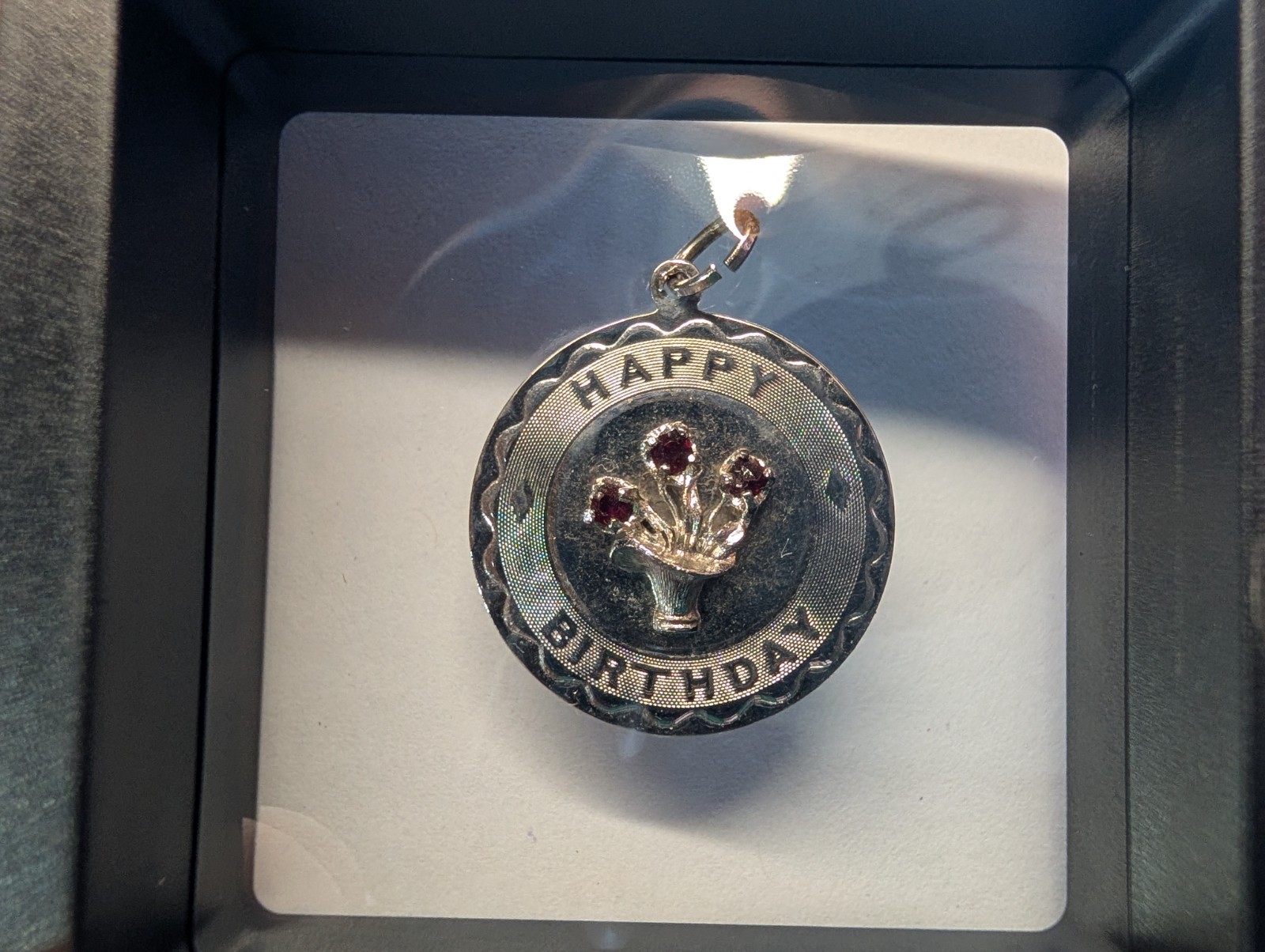 Sterling Silver Birthday Pendant Charm with Ruby Mid-Century Spencer Vintage Gem