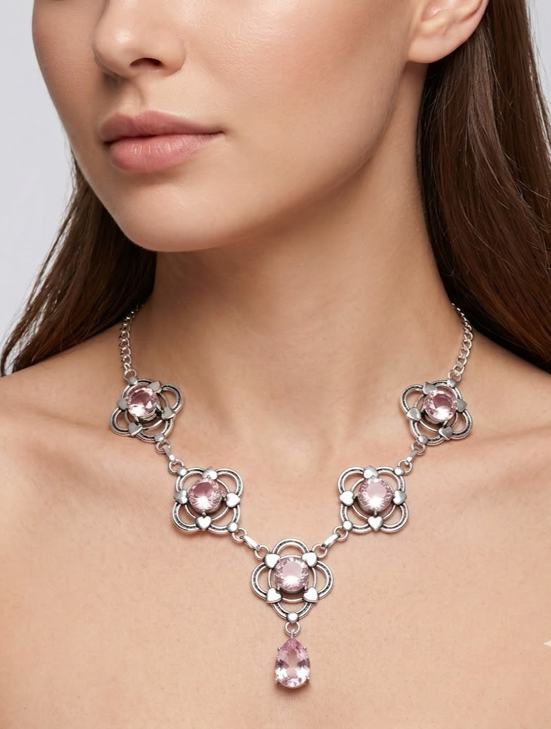 Pink Topaz Gemstone 925 Sterling Silver Jewelry Necklace Size-17-18″