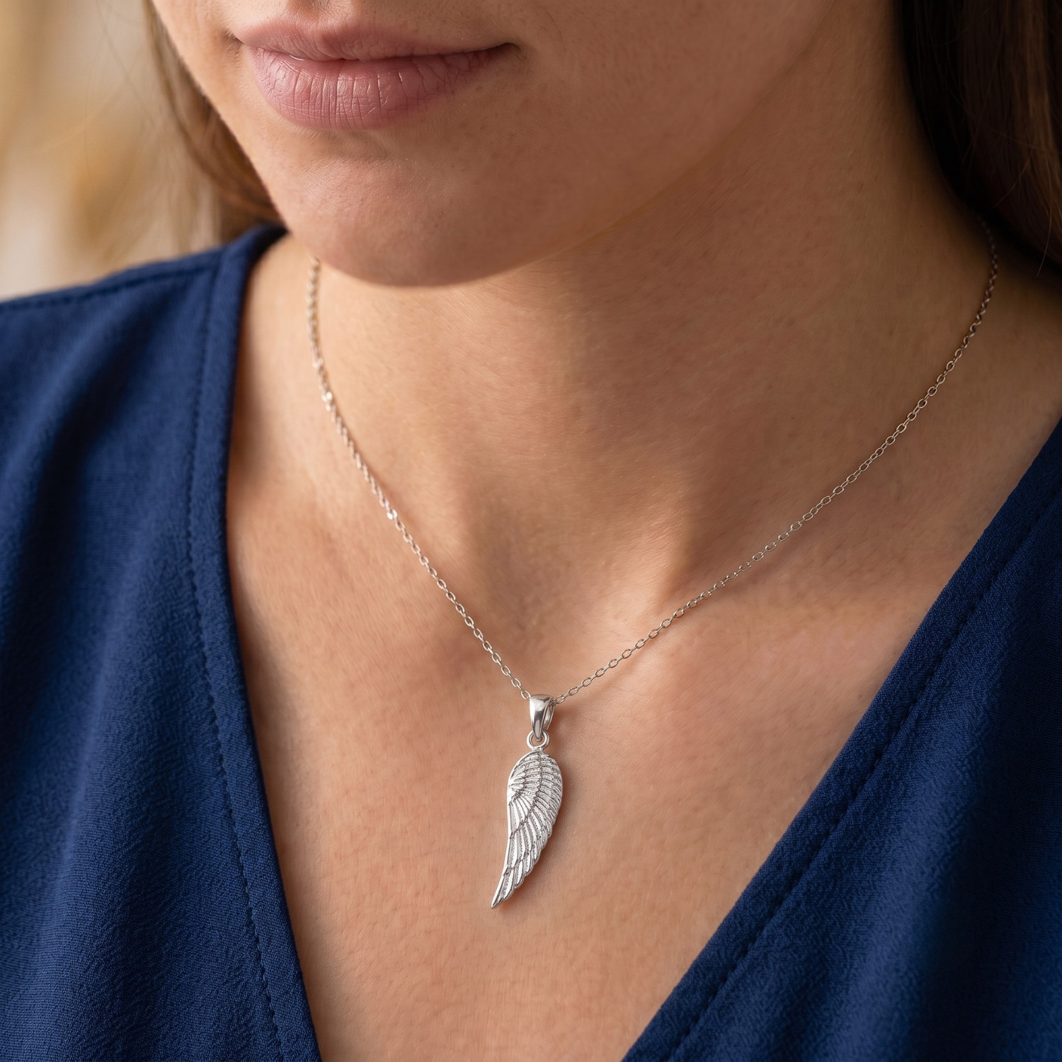 Solid 925 Sterling Silver Angel Wing Pendant Charm Necklace 18″ Cable Chain