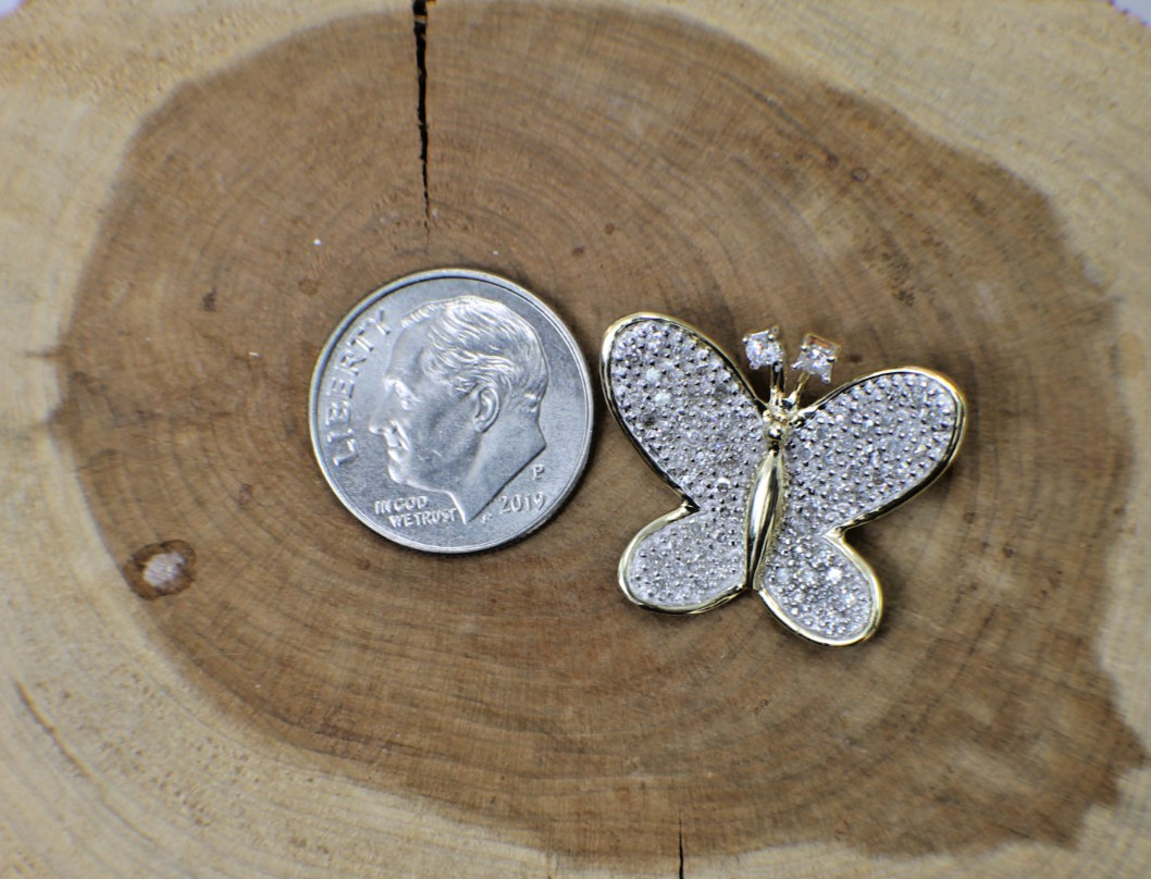 Solid 10K Yellow Gold Diamond pave Butterfly Pendant 0.32 carats Freedom Renewal