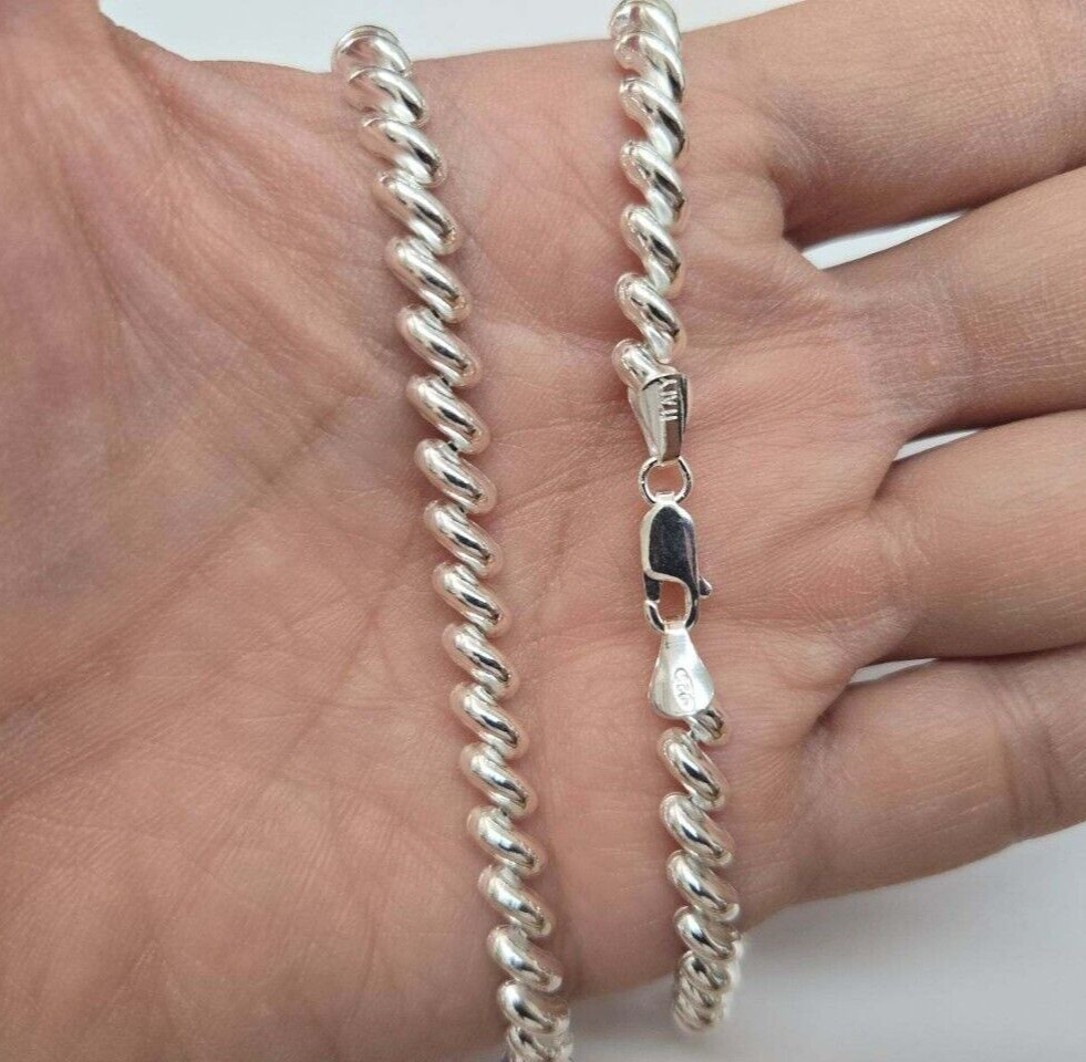 925 Sterling Silver Thick San Marco Chain Necklace Bracelet Women 6mm 7″ 16″ 18″