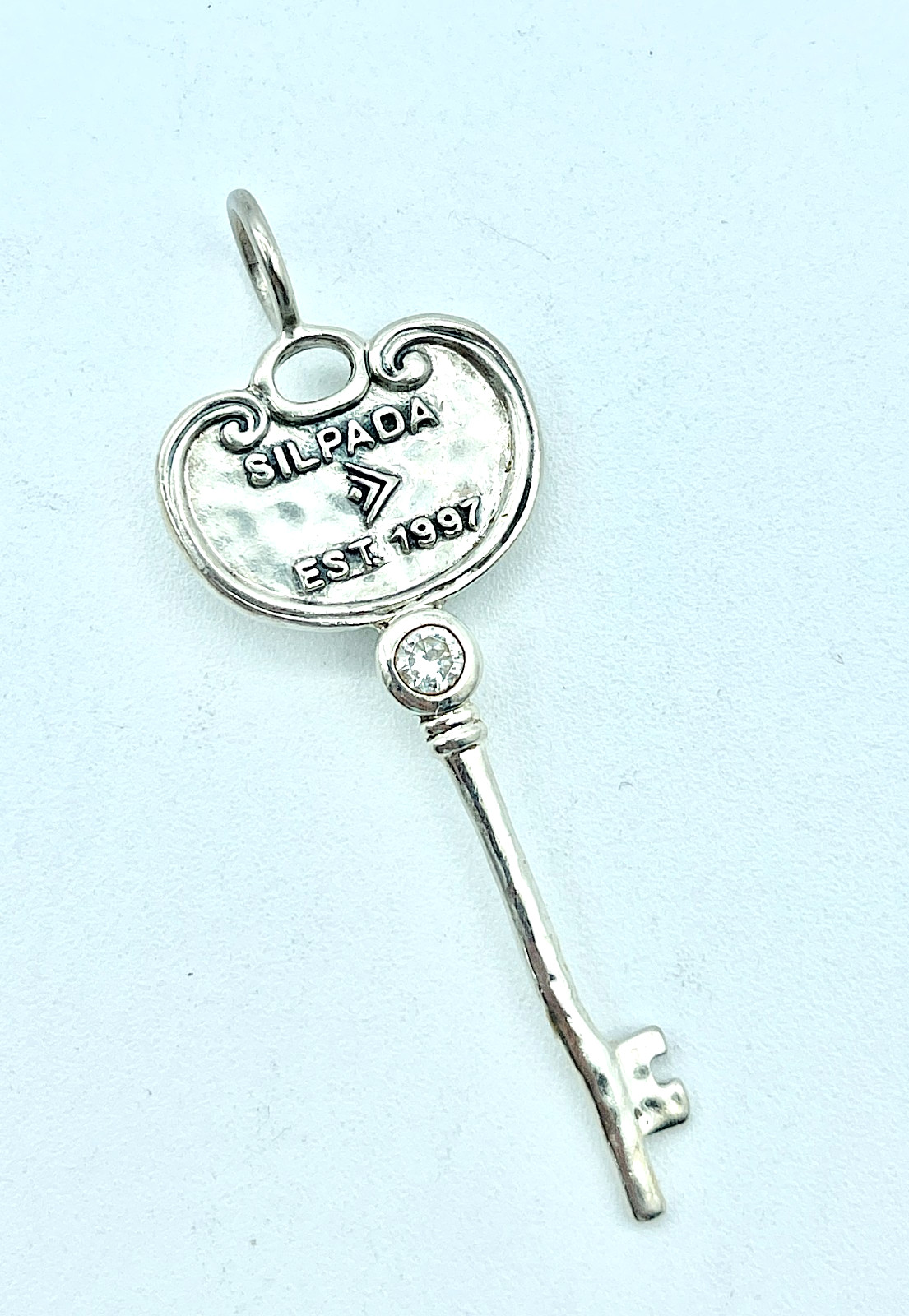 Vtg. Silpada .925 Sterling CZ, Key To My Heart, Skeleton Key 1997 Pendant, S3529
