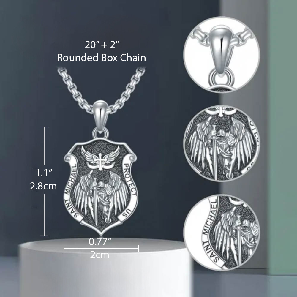 MLD 925 Sterling Silver Saint St Michael Shield Pendant Necklace – 22″ Chain
