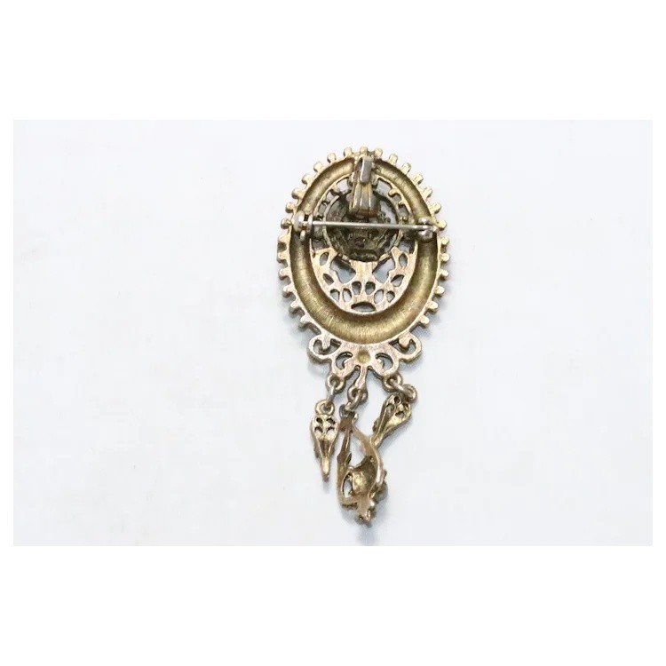 Vintage Costume Pink Rhinestone Opal Dangling Brooch Pendant