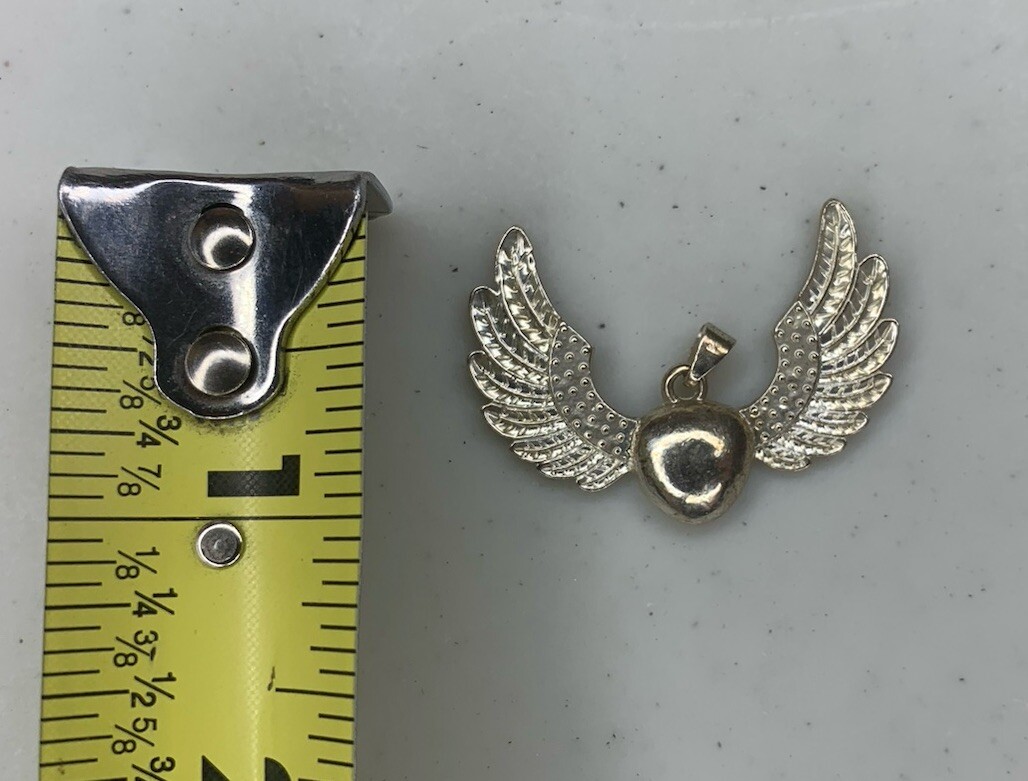 Used 925 Sterling Silver Heart With Wings Pendant, Unbranded – 5.5 grams