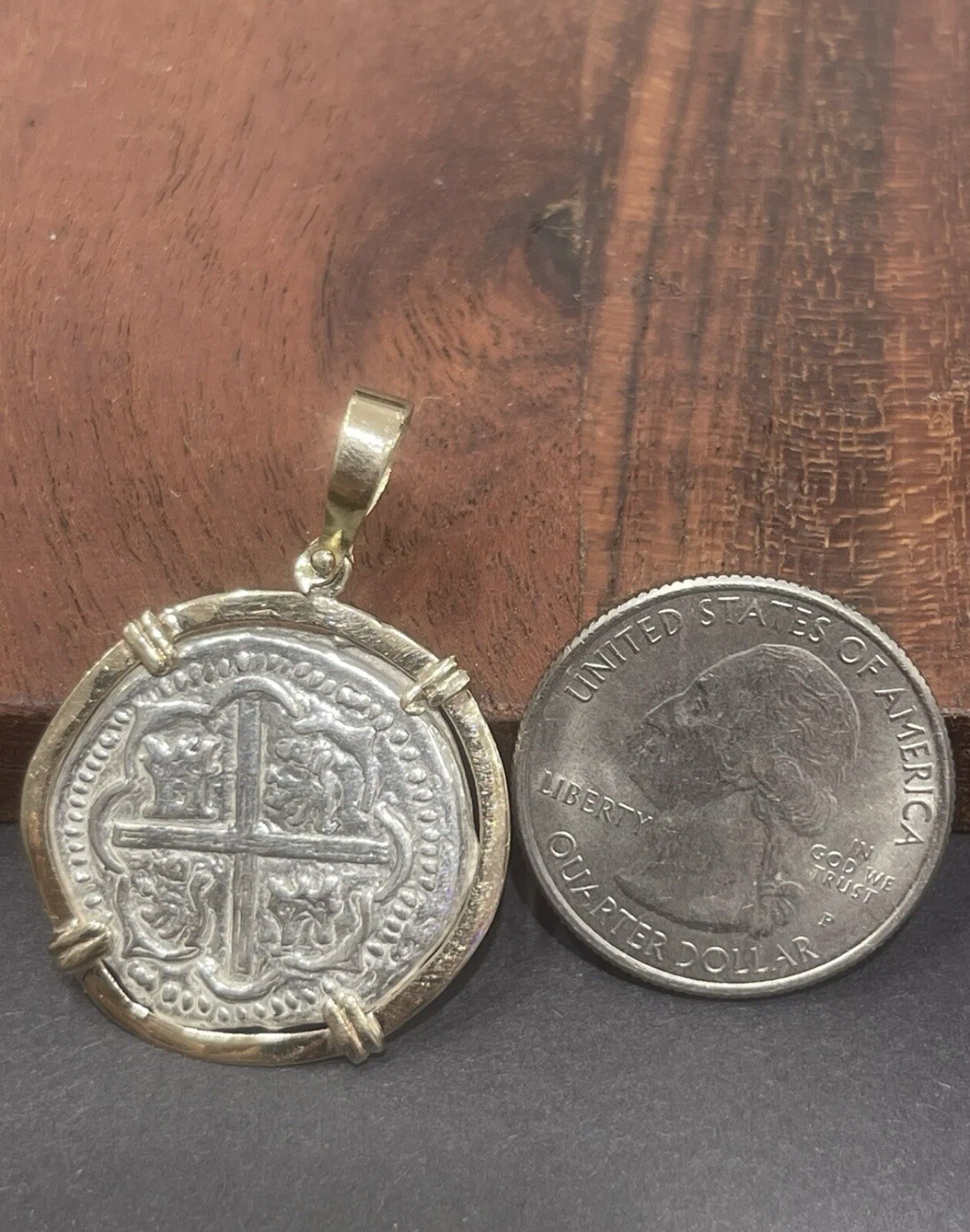 ATOCHA Silver Coin Pendant In 14k Gold Bezel Handmade From Atocha Silver