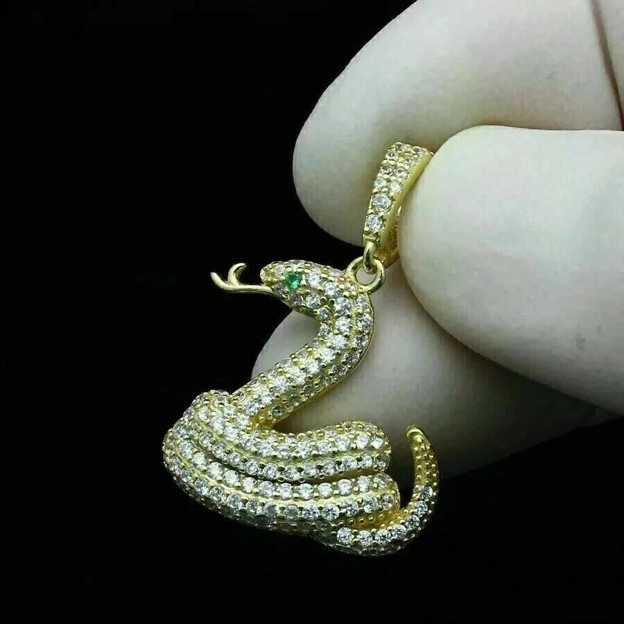 2Ct Round Cut White Moissanite Women’s Snake Pendant 14k Yellow Gold Plated