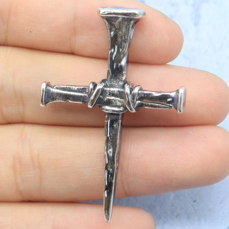9.5g Cross Of Nails Christianity Pendant Real 925 SOLID STERLING SILVER Pendant