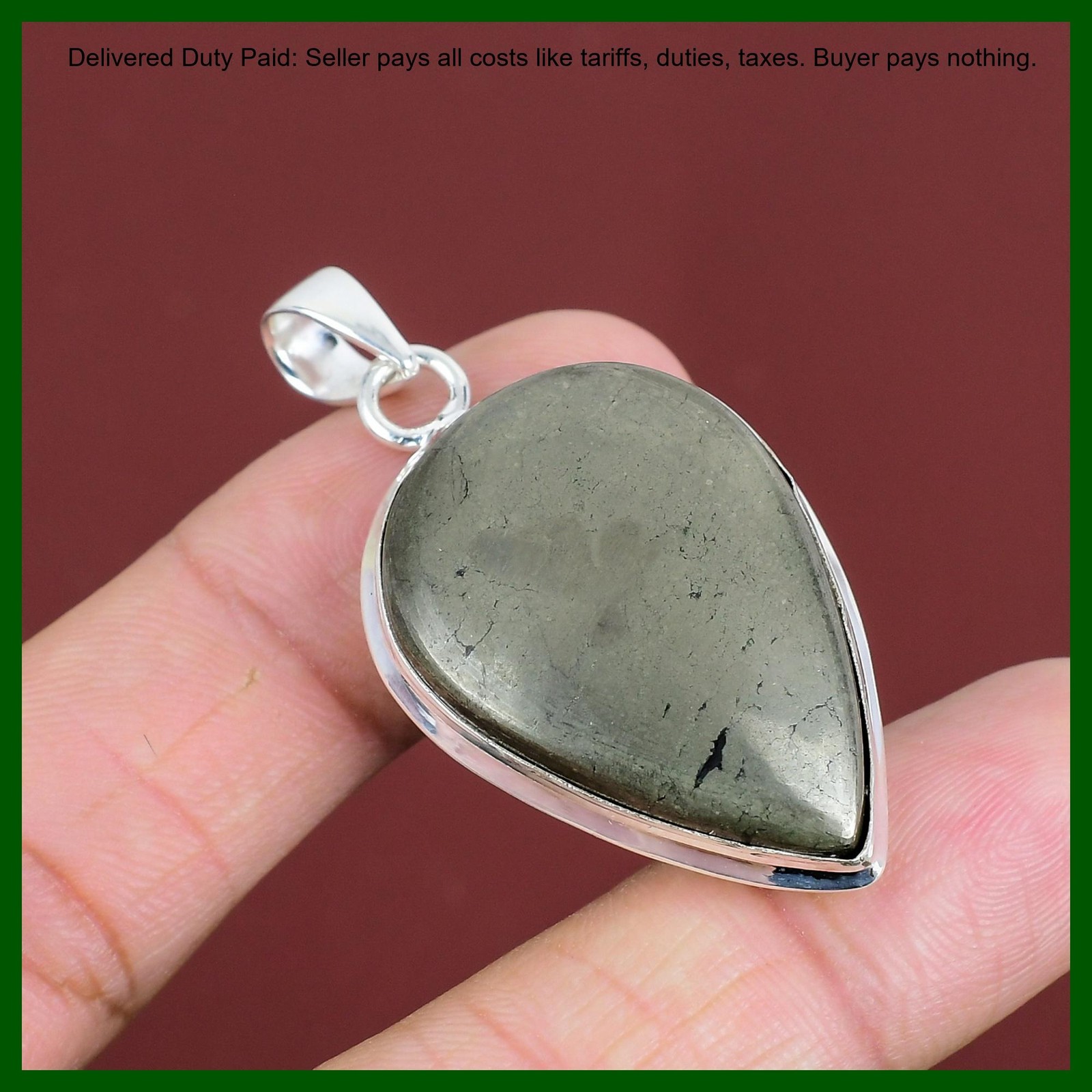 925 Silver Pear Pyrite Gemstone Solar Chakra Engagement Birthday Pendant Jewelry
