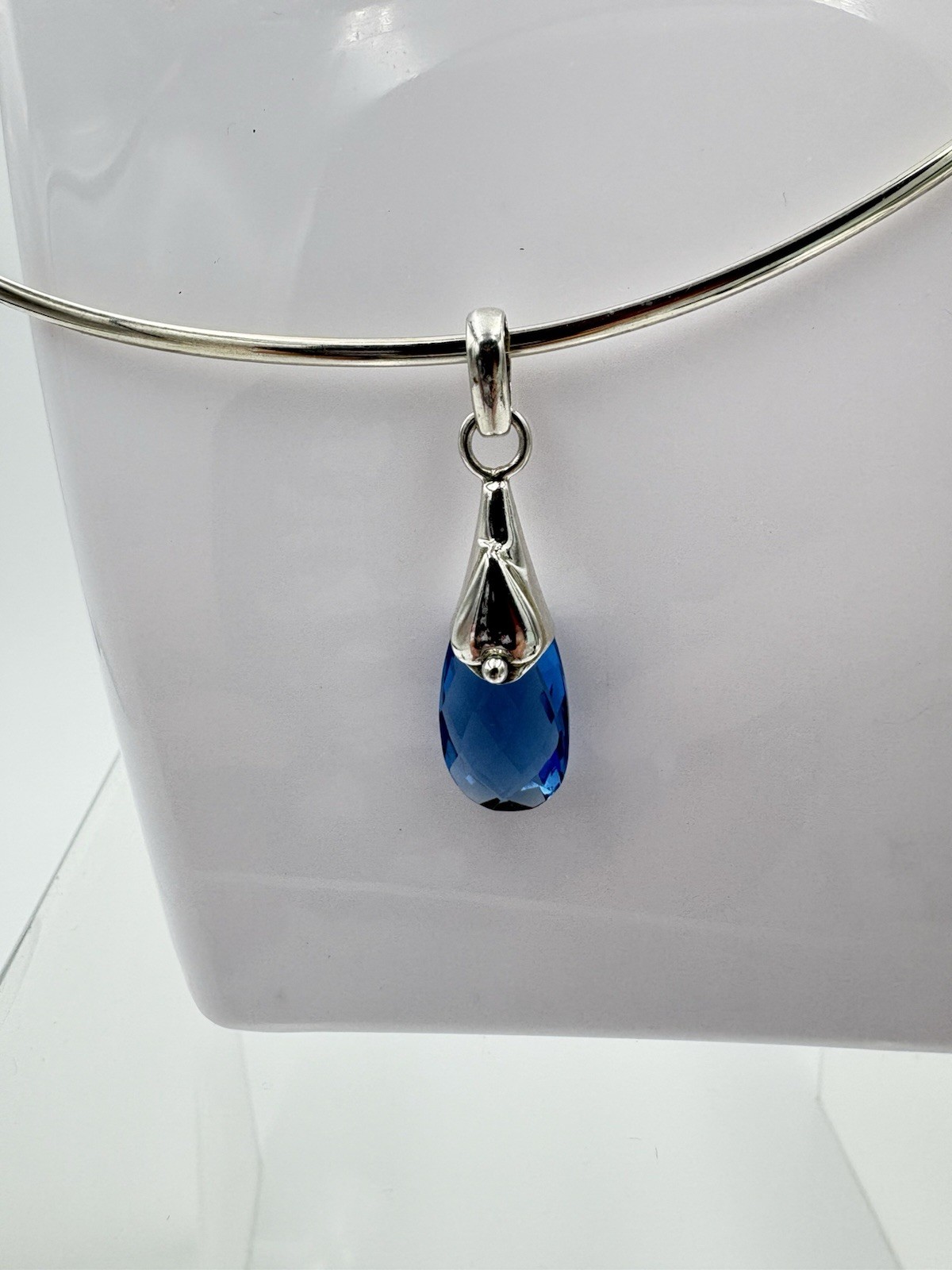 925 Sterling Silver 6CT Genuine Sapphire Gemstone Teardrop Pendant-Pendant Only