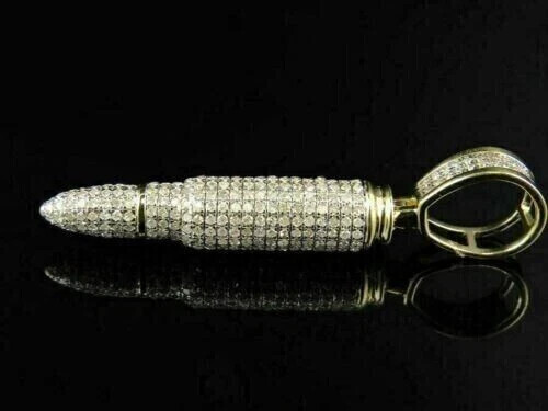 2Ct Round Diamond Men’s Bullet Pendant 14K Yellow Gold Plated Silve