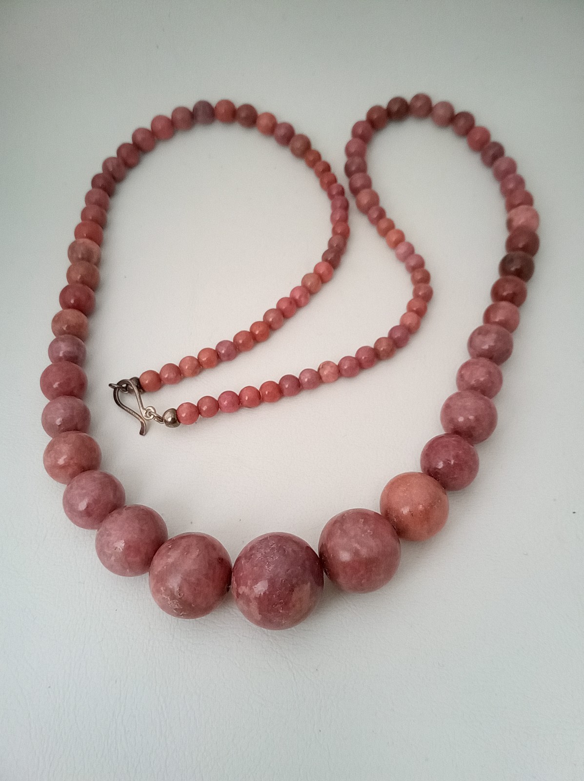 Jay King rhodonite sterling silver graduated bead necklace 30″ long
